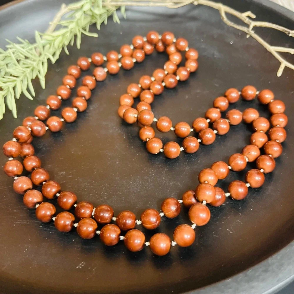 Vintage Rust Brown Beaded Necklace 44‎ Inch | Long Acrylic Beads Spacer Knots